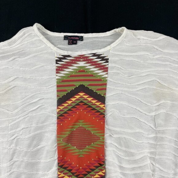 My Michelle Womens Blouse Aztec Dolman Sleeve Elastic White Medium - Picture 5 of 7